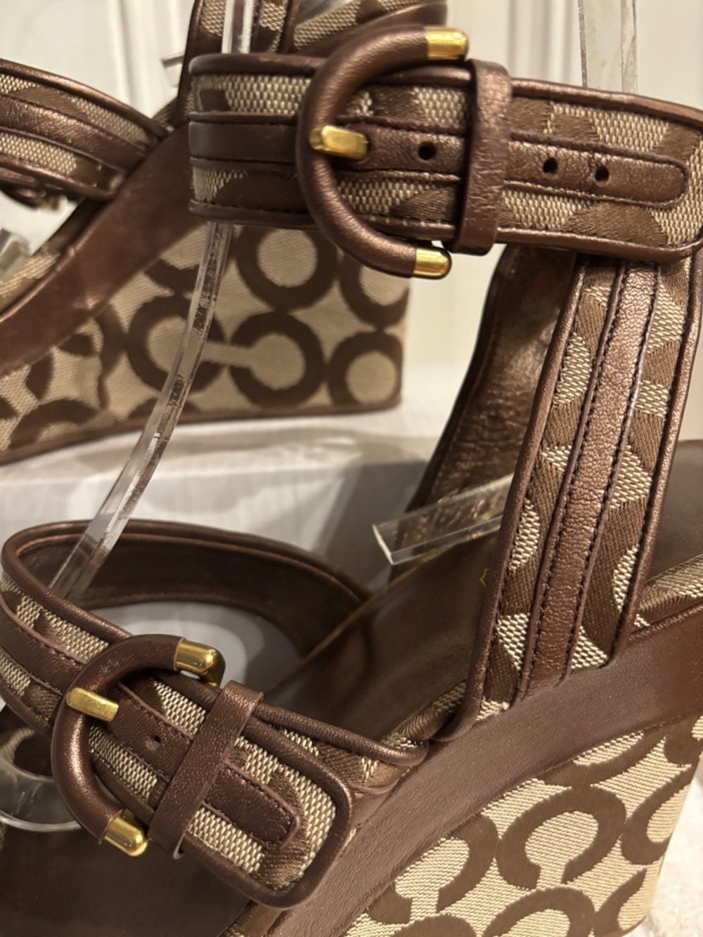 Coach Marlee Wedge Sandals Signature Canvas Pattern Khaki Brown Size 8 - Picture 5 of 13